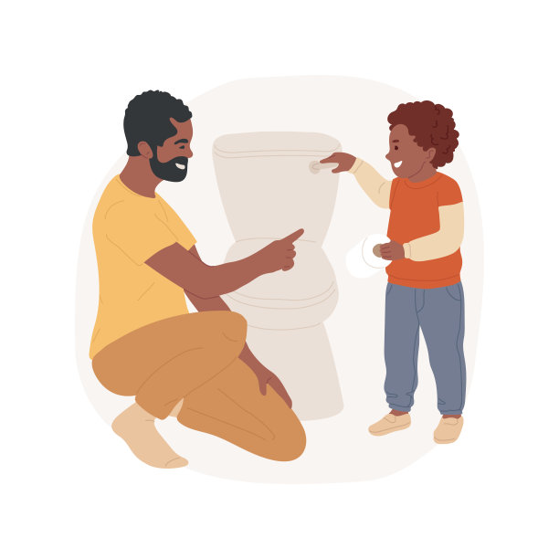 教孩子使用厕所隔离卡通矢量插图。图片下载