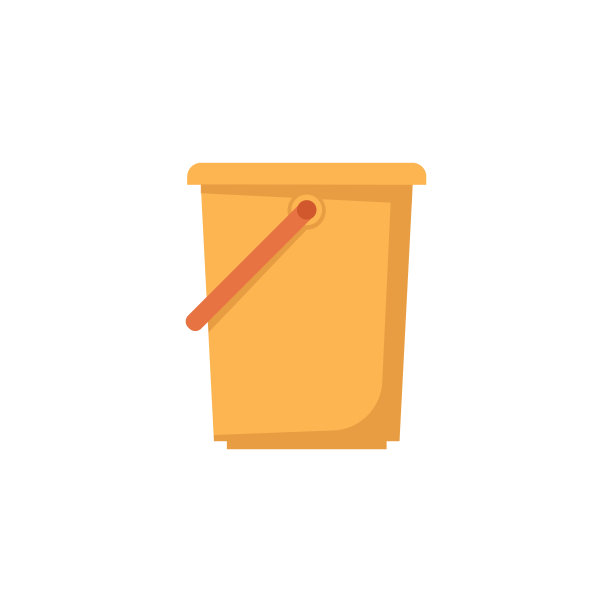 有把手的垃圾桶，隔离的塑料桶排放垃圾。容器垃圾，清洁和整理。家务设备。平面样式的矢量图片下载