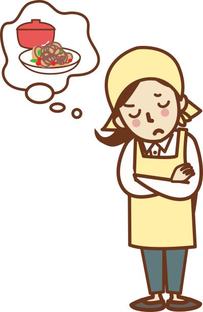 一个穿着围裙的女人在担心菜单。图片下载