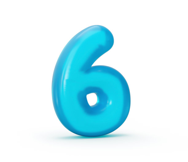 蓝色果冻数字6 6孤立在白色背景果冻彩色字母数字儿童3d插图图片下载