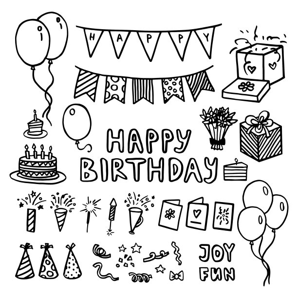 涂上黑色和白色的生日快乐图片下载