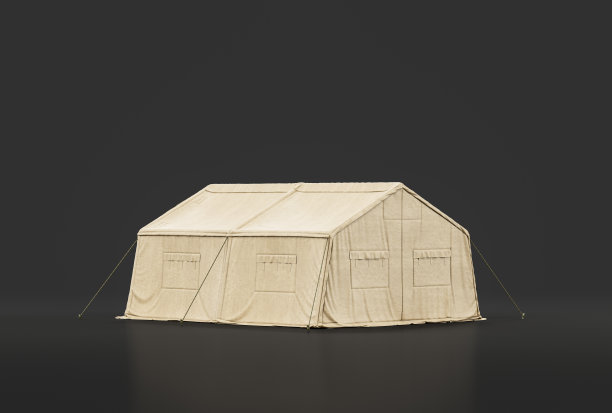 军用帐篷和避难所，士兵营地，人道主义援助帐篷，3d渲染图片下载