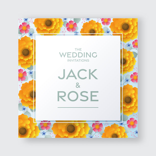 婚礼邀请卡模板与鲜花图片下载