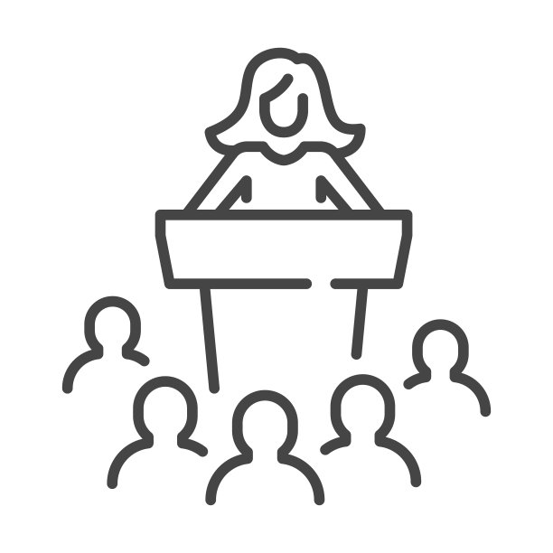 女商人从讲台上讲话的线路图标图片下载