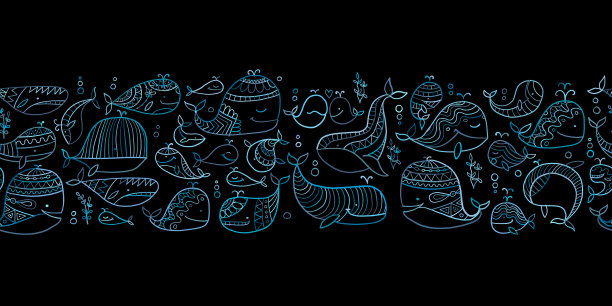 野鲸童稚风格无缝图案为图片下载