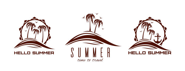 夏季标志设计集海和棕榈树图片下载