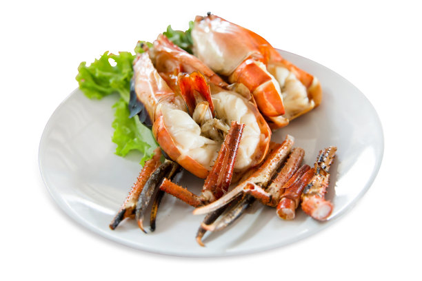 大虾，烤河虾或泰国虾和生菜的俯视图，重点选择性。图片下载
