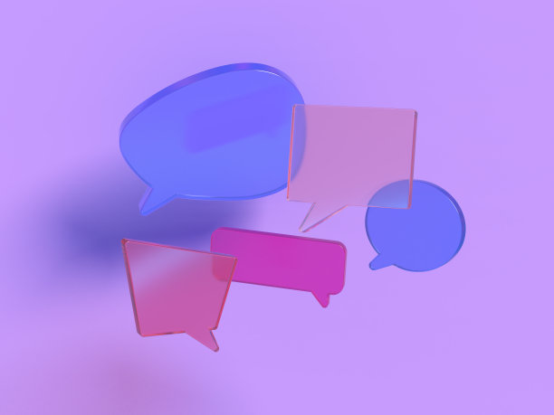 透明语音泡泡的3D渲染插图。用玻璃元素组成。可视化的谈话和讨论。图片下载