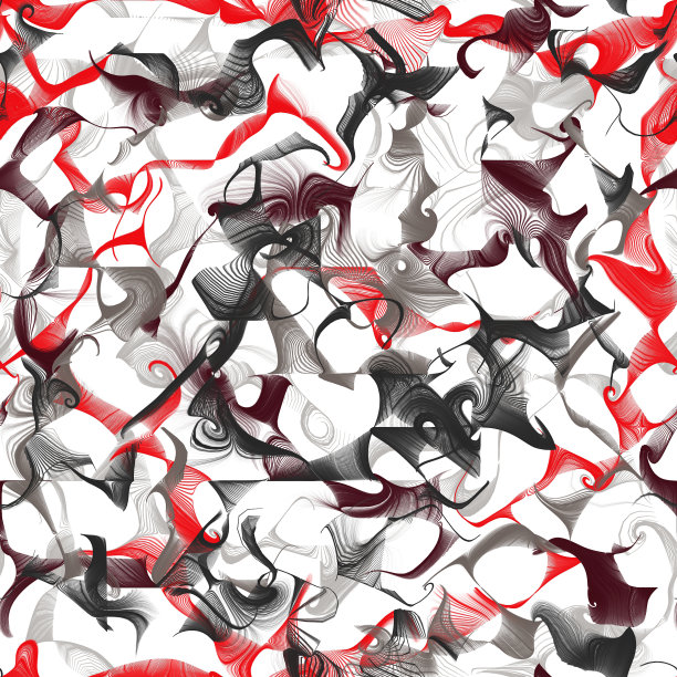 抽象混沌的线性和曲线笔触。灰色，棕色和红色的白色背景。无缝模式图片下载