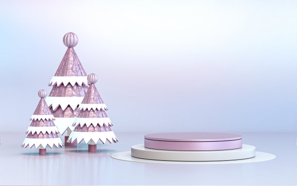 3D冬季讲台展示，用紫色圣诞树抽象造型图片下载