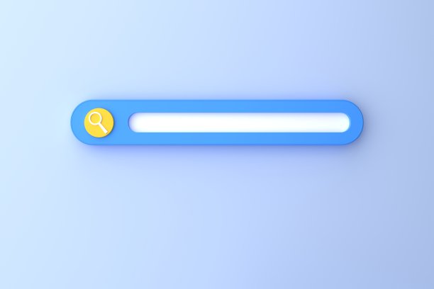 用放大镜清空搜索栏，蓝色背景上的网页搜索模板。3D渲染，3D渲染图片下载