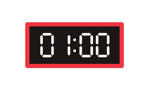 显示01.00数字时钟的矢量平面插图。图片下载