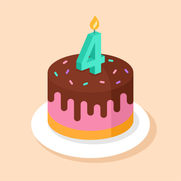 有4号蜡烛的生日蛋糕图片下载