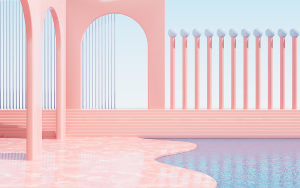 拱门建筑和曲线背景，3d渲染。图片下载