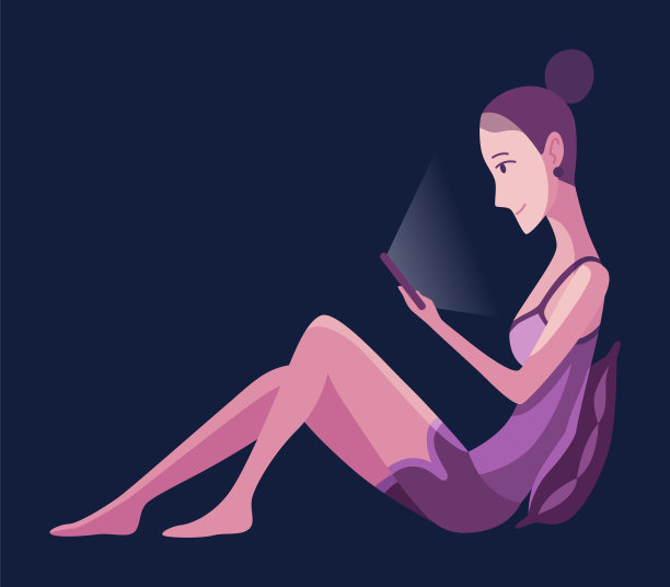 Smartphonesat夜晚。使用工具的人。女性在睡前玩网络游戏或在社交网络上聊天。字符与电话设备。睡前使用手机图片下载