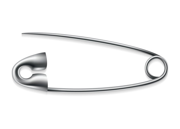 安全别针图标。把衣服缝在一起的金属缝纫工具。矢量设计开放的银色或不锈钢安全别针在白色背景图片下载
