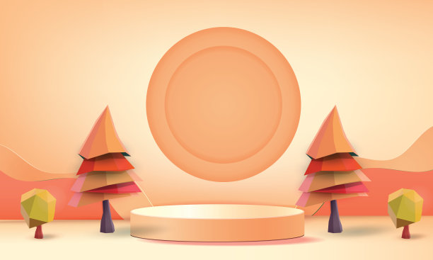 裙台舞台秋季五彩缤纷的纸艺，为展示横幅销售载体素材图片