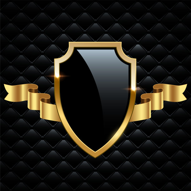 玻璃防护罩，金色框架和丝带。金属纹章标志矢量插图。复古奢华元素，闪闪发光。纹章徽章，古董金色装饰黑色VIP背景图片下载