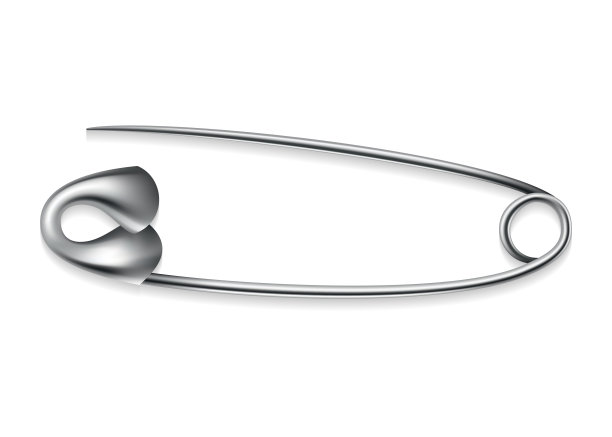 安全别针图标。把衣服缝在一起的金属缝纫工具。矢量设计开放的银色或不锈钢安全别针在白色背景图片下载