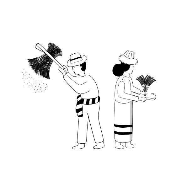 农民收获稻谷的卡通图案。图片下载