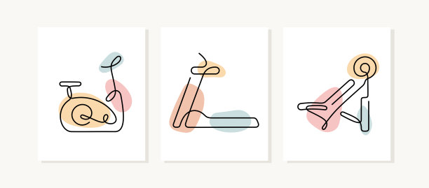 健身器材连续线条插图图片下载