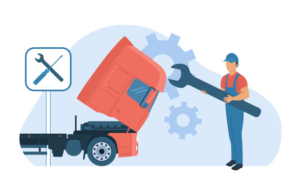 汽车维修服务理念。机修工，扳手，卡车，工具和齿轮。矢量插图。图片下载