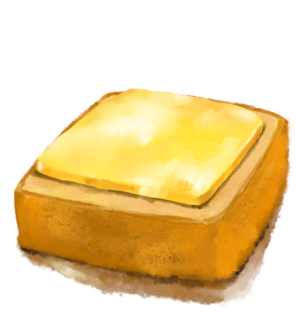 土司配牛油，黄色乳白色，涂抹乳制品水彩画插画艺术图片下载