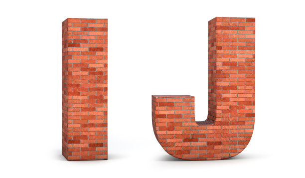 逼真的3d砖字母I和J孤立在白色背景。3 d演示。图片下载