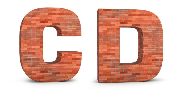 现实的3d砖字母C和D孤立在白色背景。3 d演示。图片下载