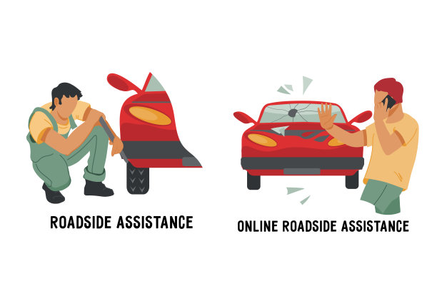 路边援助服务，为紧急车辆维修旗或标志设置，平面矢量。图片下载