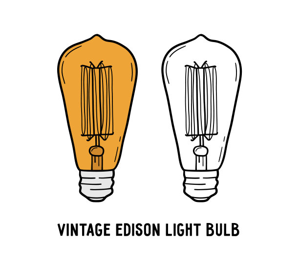 白炽灯灯丝，老式爱迪生灯泡与钨图标图片下载