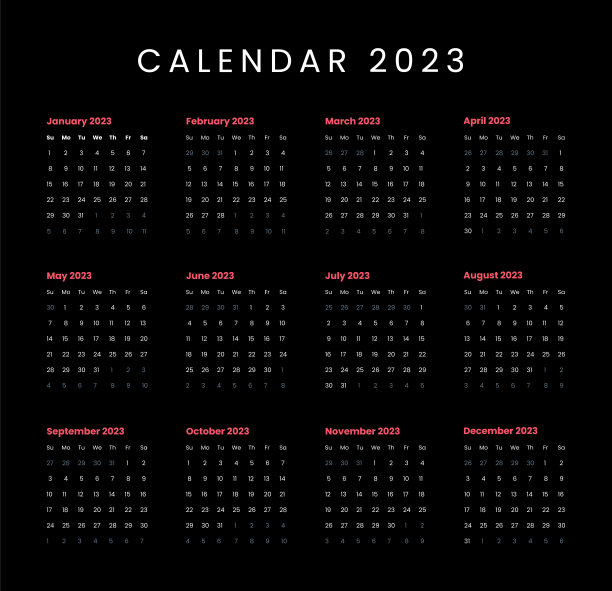 日历2023设计矢量模板黑暗主题图片下载