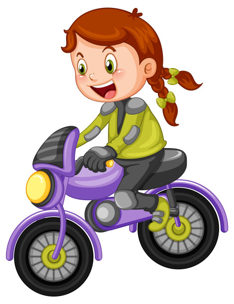一个女孩骑着卡通人物的摩托车图片下载