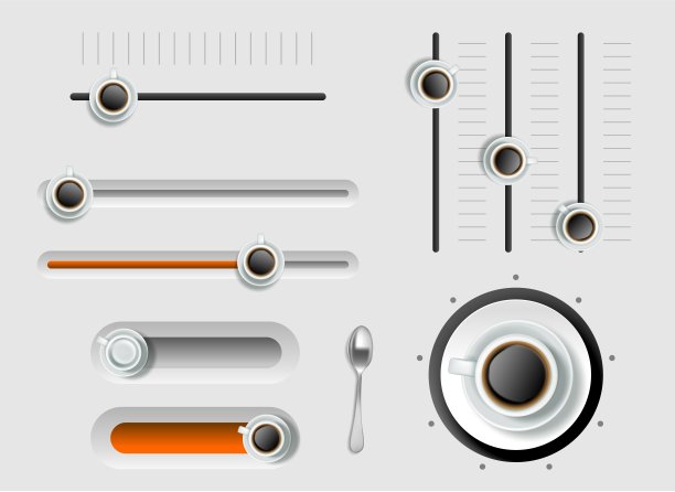 咖啡音量拨号和功率水平矢量集图片下载