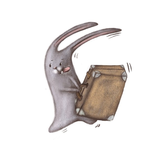 可爱的小兔子带着行李箱赶着去度假图片下载