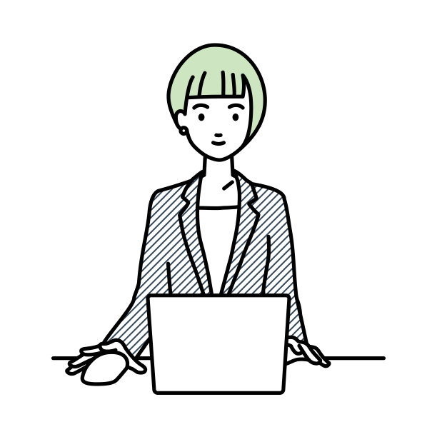 穿着商务套装的女士在办公桌前使用笔记本电脑图片下载