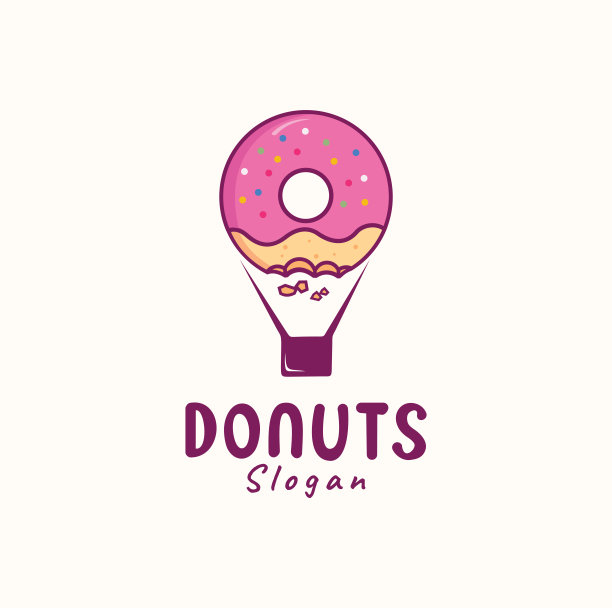 甜甜圈飞行标志与热气球设计矢量插图图片下载