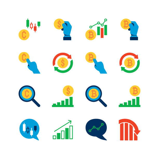 比特币平面图标设置。加密货币概要元素集合。矢量线的图标图片下载