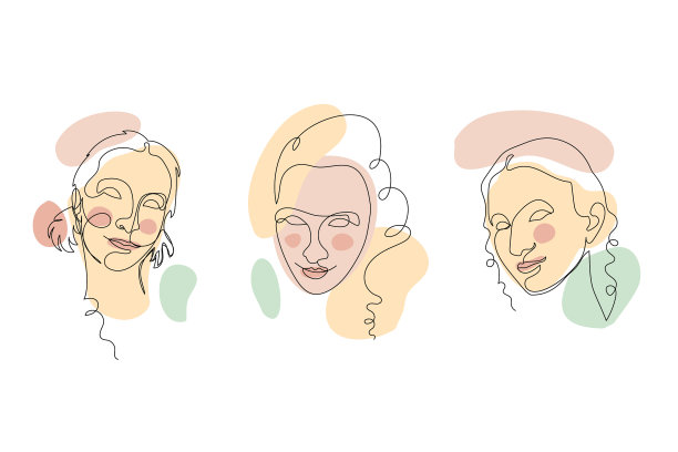 套女性面单线画和粉彩图片下载