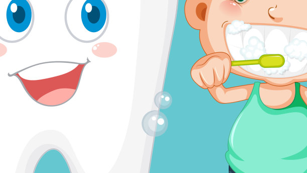 男孩在健康的牙齿旁边刷牙图片下载