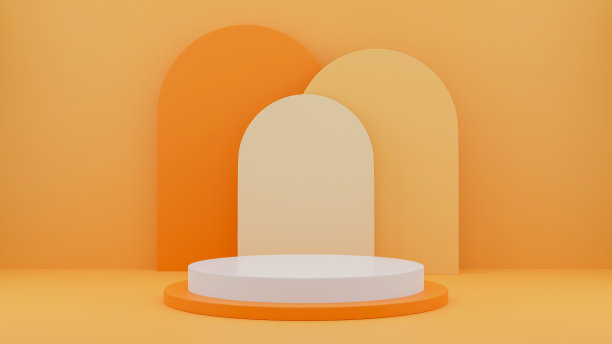 展示橙色主题的3D渲染产品展示舞台图片下载