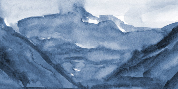 抽象绘画。青色单色蓝的水彩纹理。现代艺术景观。绘制背景，天空，雪，冰的概念图片下载