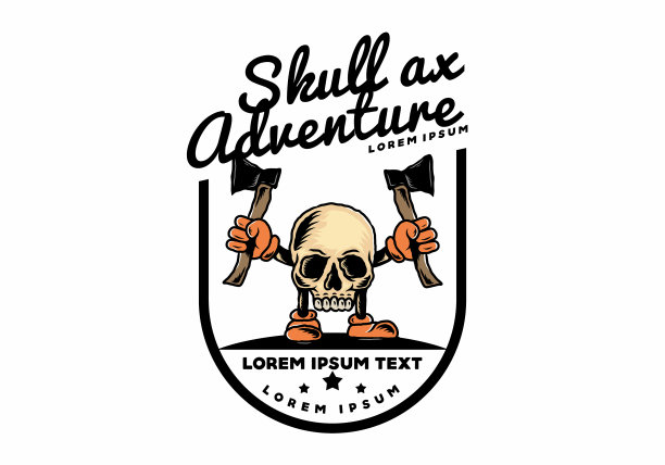 头骨手持两把斧头的设计图片下载