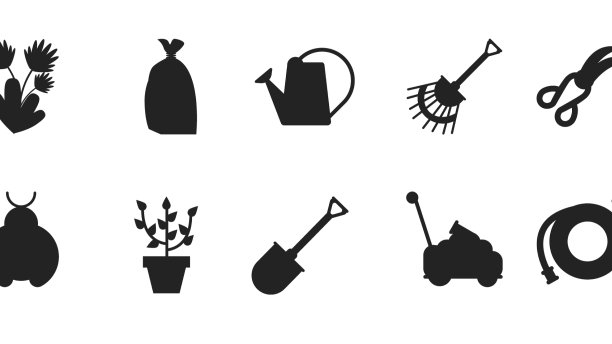 园艺工具平面风格轮廓图片下载