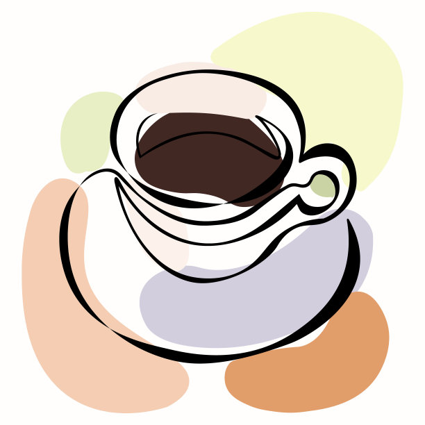 一杯早晚咖啡，放在白色背景的茶托上。素描风格的矢量插图。符号,仍然生活。每股收益10。图片下载