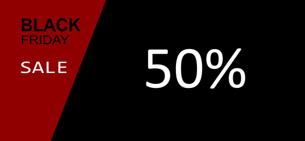 标签黑色星期五销售文本在红色对角线形状左白色50%的文本在黑色背景图片下载