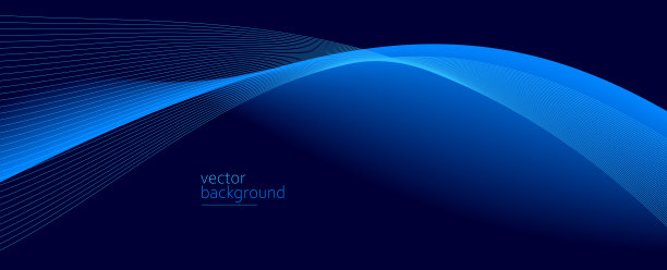 平滑流动的波浪形状与梯度向量抽象的背景，深蓝色的设计曲线线能量运动，放松的音乐声音或技术。图片下载