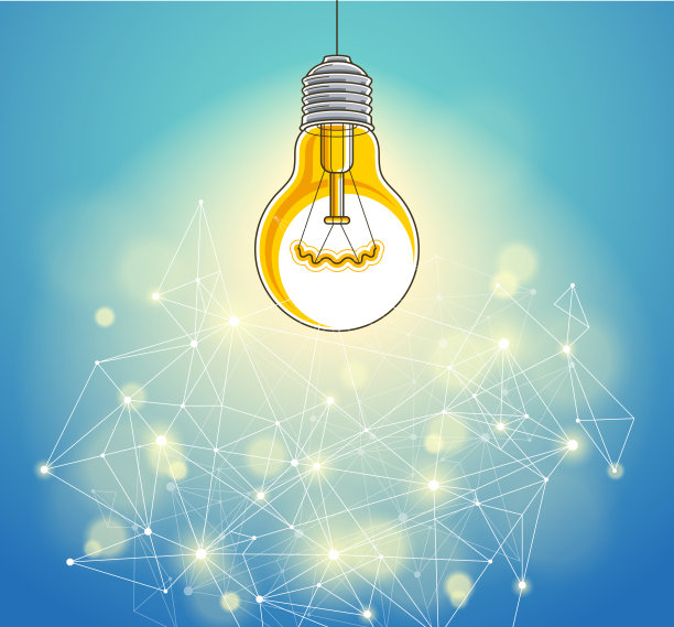 灯泡及连接线低聚设计，创新理念概念，现代或未来技术，矢量设计。图片下载