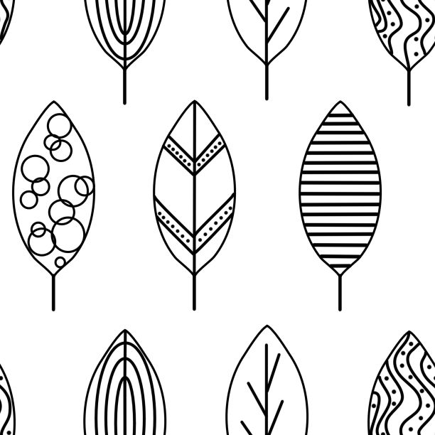 无缝模式的风格化的叶子看起来像树，森林的叶子，孤立在白色图片下载