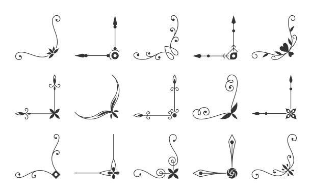 复古的角落边界黑色线条复古框架设置图片下载